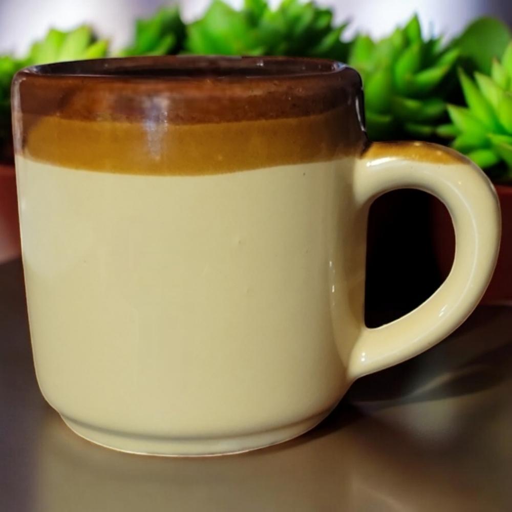 1 Vtg 70's Dip Glazed Interpur Earth Tones Tricolor Coffee Tea Cup Mug Taiwan